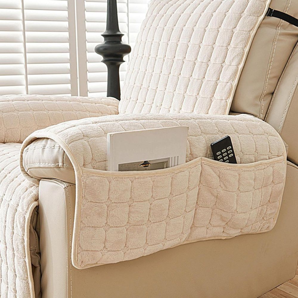 Gequilte Relaxfauteuil Hoes met Opbergzak - Microvezel Beschermhoes voor Recliner Stoel