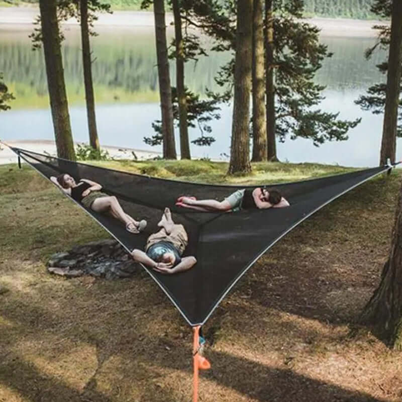 Driehoekige Hangende Camping Relaxmat voor Meerdere Personen - Luchtbed voor 3 Punten met Bevestigingsset 280x280 of 400x400 cm Groen Zwart