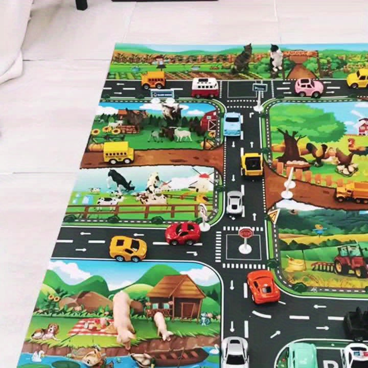 Speelkleed Boerderij Verkeer 100 x 130 cm Antislip Kinderkamer Speelmat Wegenkleed Educatief Rollenspel