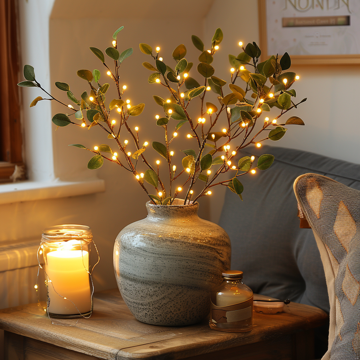 Verlichte Decoratietakken LED Olijfgroen 70cm Batterij Warm Licht voor Vaas en Tuin