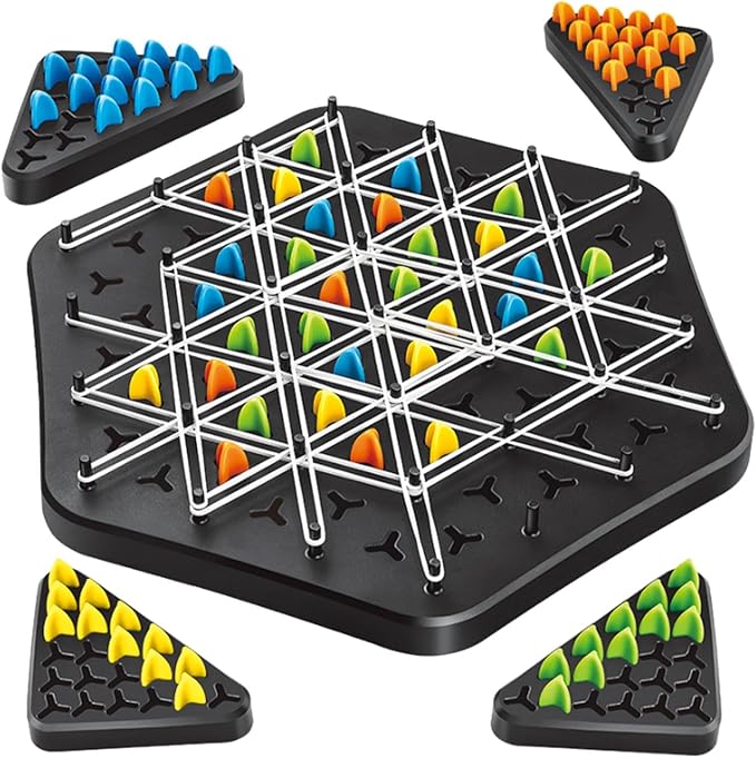 Strategisch Driehoekspel - Elastiekenpuzzel met Houten Pinnen voor Concentratie en Tactisch Denken
