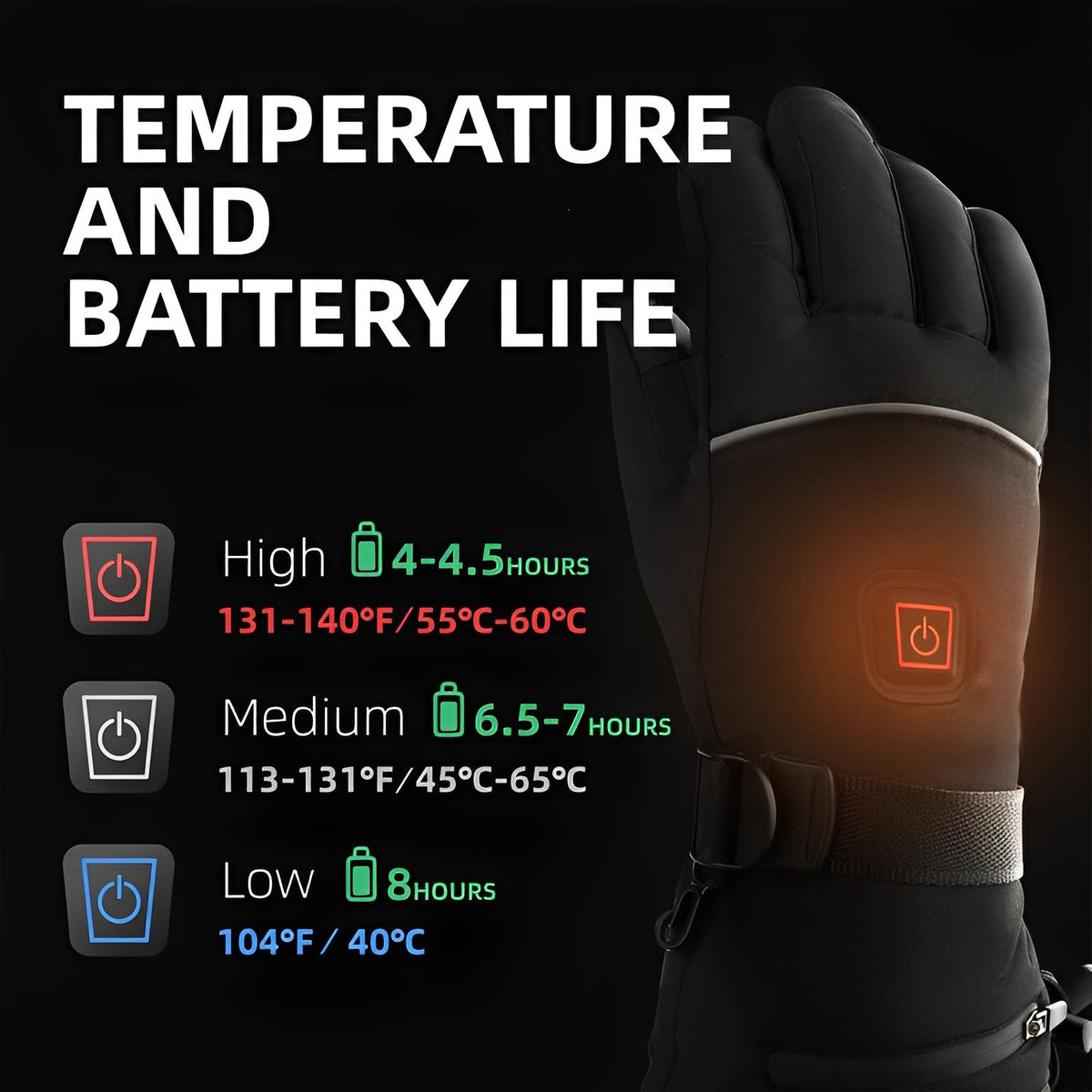 Verwarmde Handschoenen met 3 Warmtestanden Oplaadbaar USB Winterhandschoenen Waterdicht Unisex Skiën