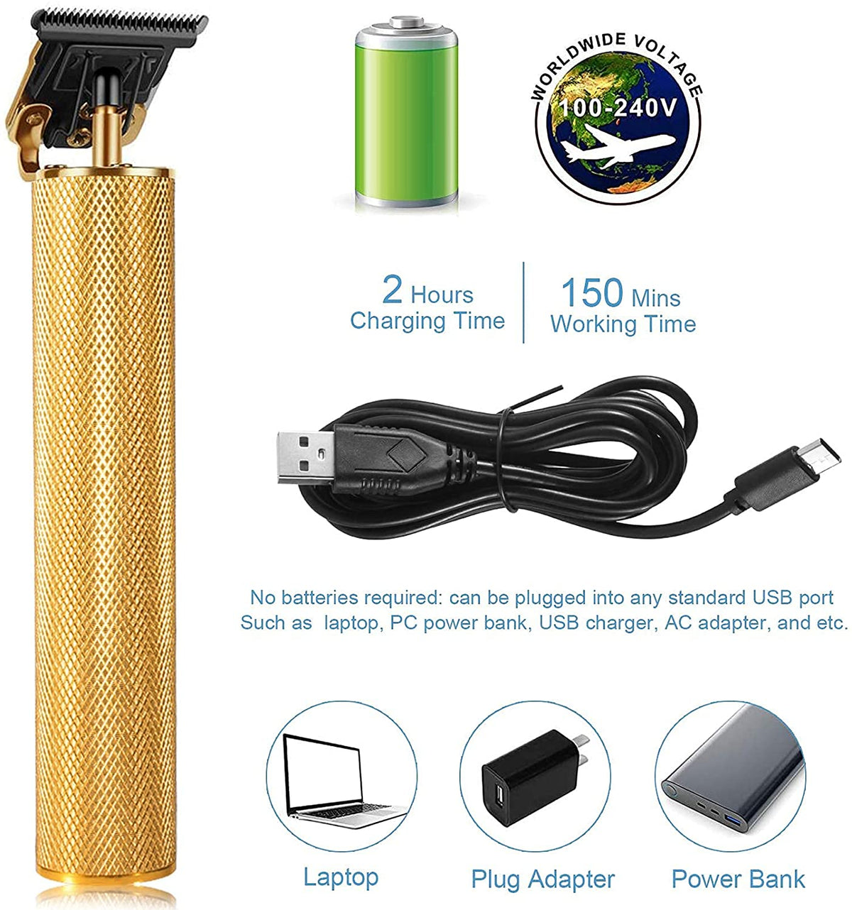 Professionele Oplaadbare Haartrimmer T-Mes Precisie Contouren Baard Haar Lithium Accu USB Oplaadbaar