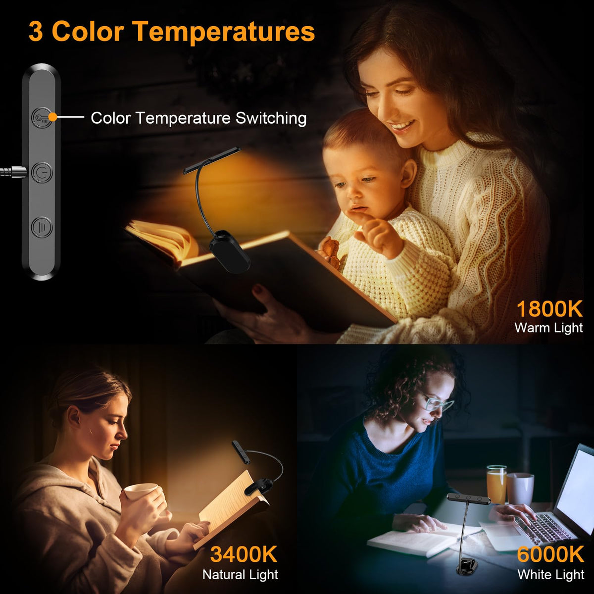 Oplaadbare Leeslamp met 19 LEDs - 3 Kleurtemperaturen & 5 Helderheidsniveaus - Flexibele Nek Verstelbaar - Klemontwerp voor Boek & E-reader - USB-C - Ideaal voor Nachtelijk Lezen