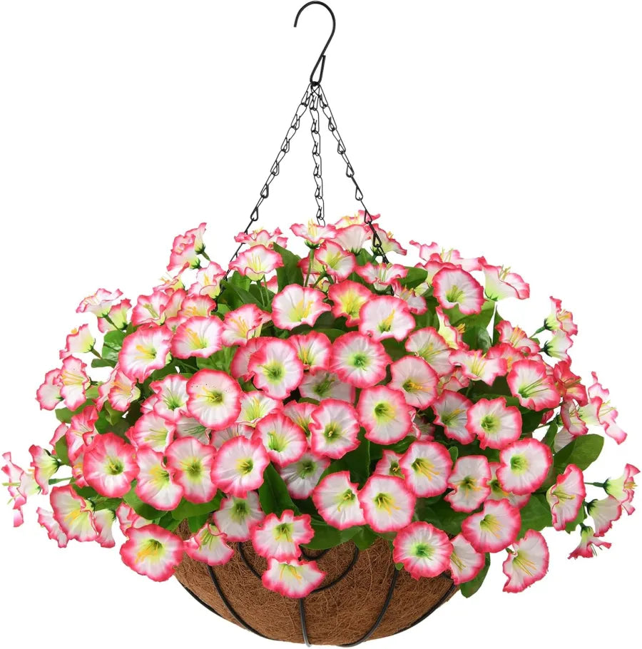 Hangende Kunstbloemen in Rieten Mand Zijde Kunststof UV-Bestendig voor Binnen Buiten Tuin Balkon Decoratie