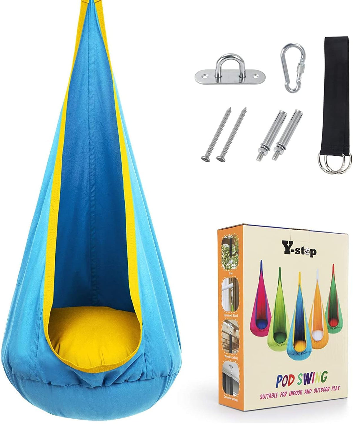 Hangstoel met Zacht Katoenen Doek voor Binnen en Buiten - Blauw Groen Roze Geel