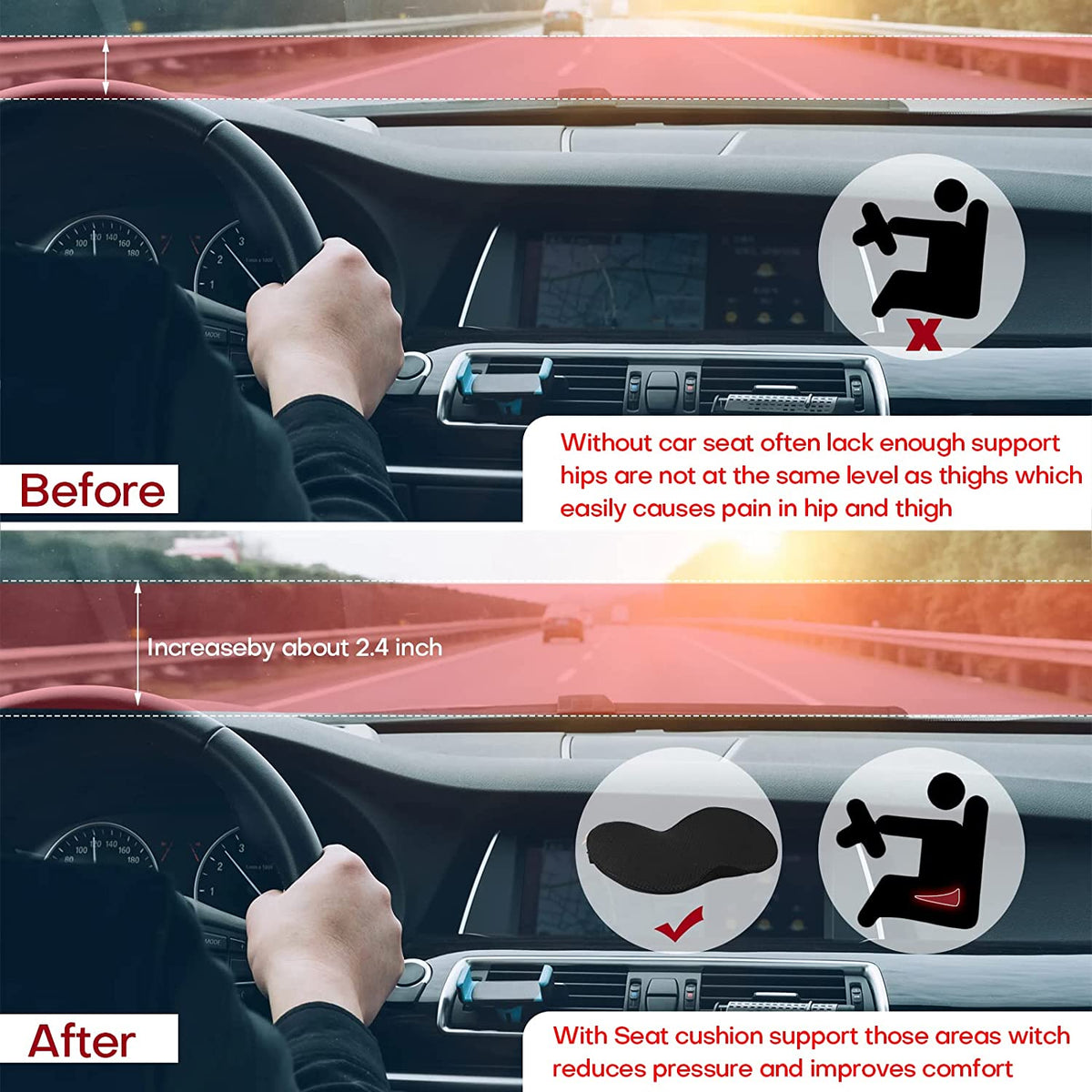 Ergonomische Zitverhoger voor Auto met Memory Foam voor Optimaal Rijcomfort Ondersteuning en Verbeterd Zicht