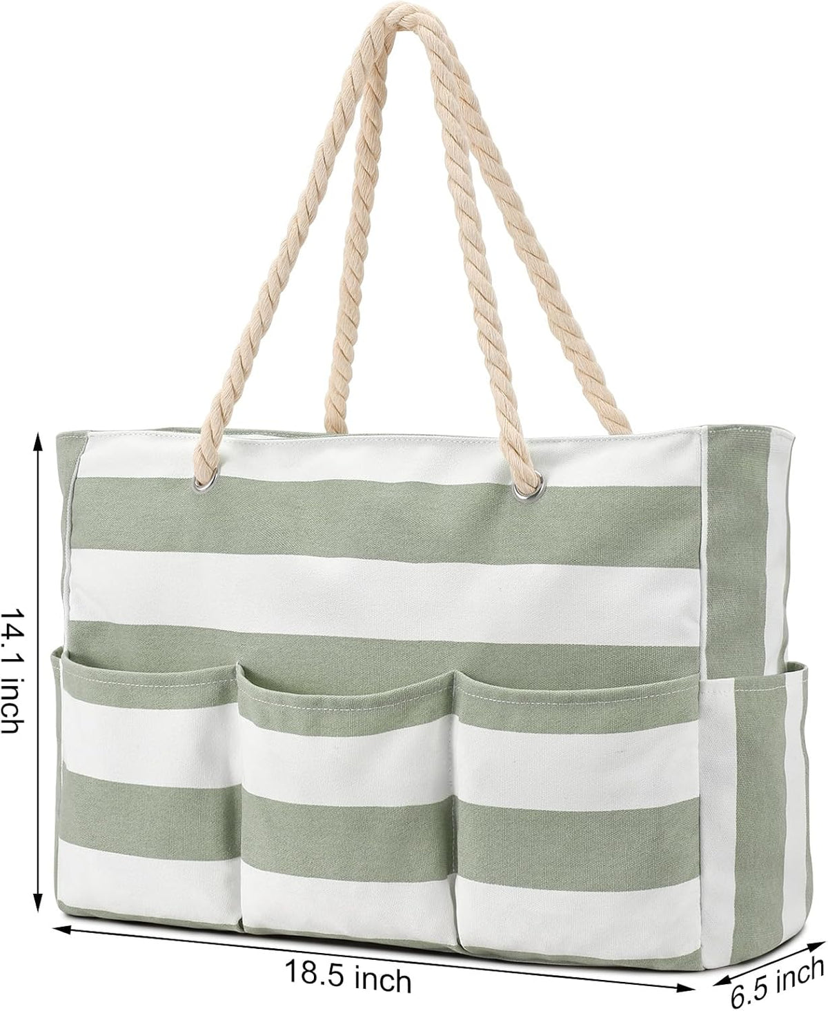 Waterdichte Strandtas Canvas met Rits en 7 Vakken - Ruime Schoudertas voor Strand Zwembad Vakantie Reizen