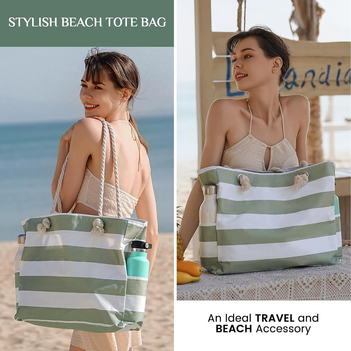 Strandtas Waterdicht met Rits - Zandwerend 42x36x13cm - Grote Shopper voor Zwembad Gym Reizen Wellness