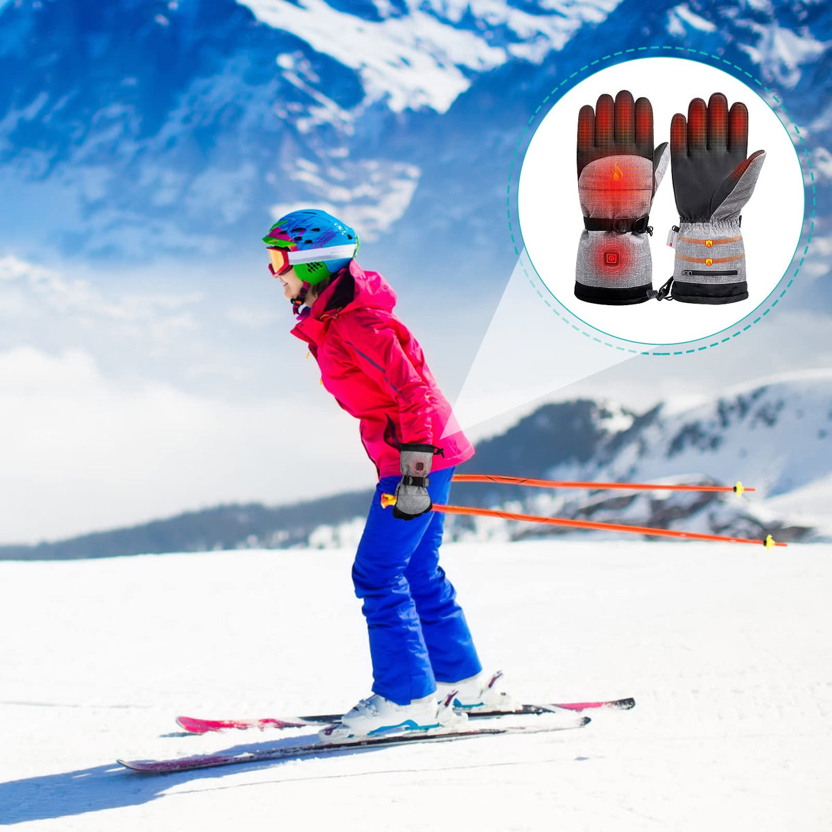 Verwarmde Handschoenen met Touchscreen Functie 3 Warmtestanden Waterdicht voor Wintersport Skiën Snowboarden