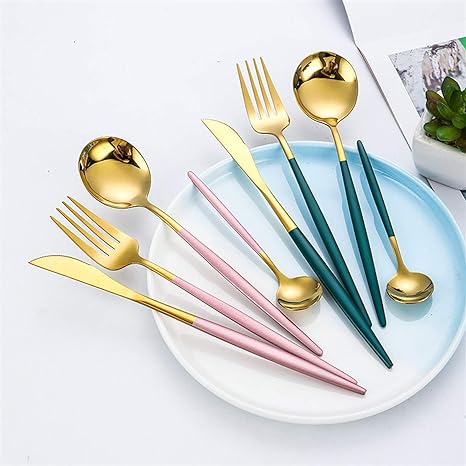 Bestekset 24-delig RVS Gekleurde Handvatten 6 Personen Modern Tafelgerei Duurzaam Eetbestek Dinerset
