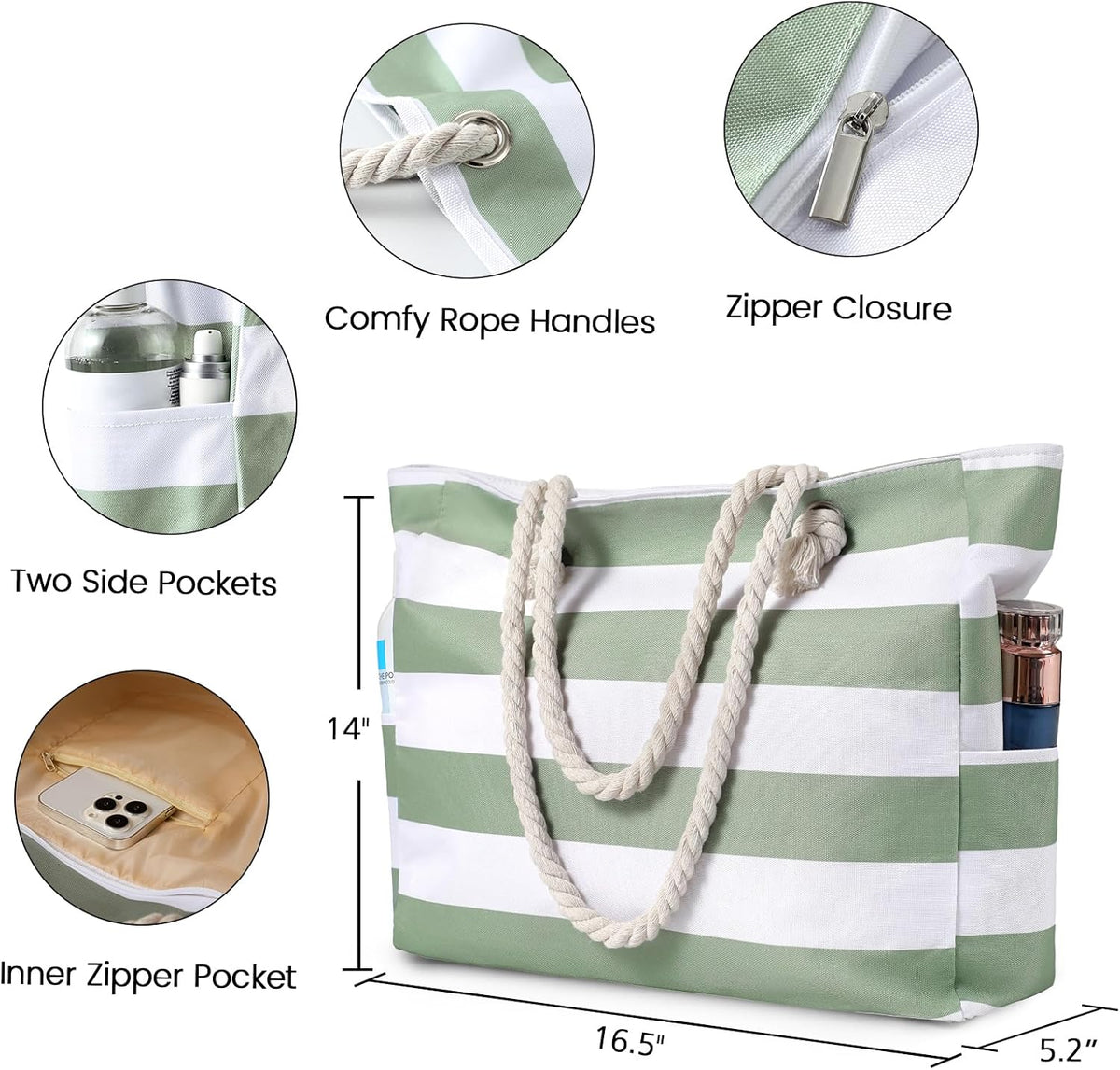 Strandtas Waterdicht met Rits - Zandwerend 42x36x13cm - Grote Shopper voor Zwembad Gym Reizen Wellness