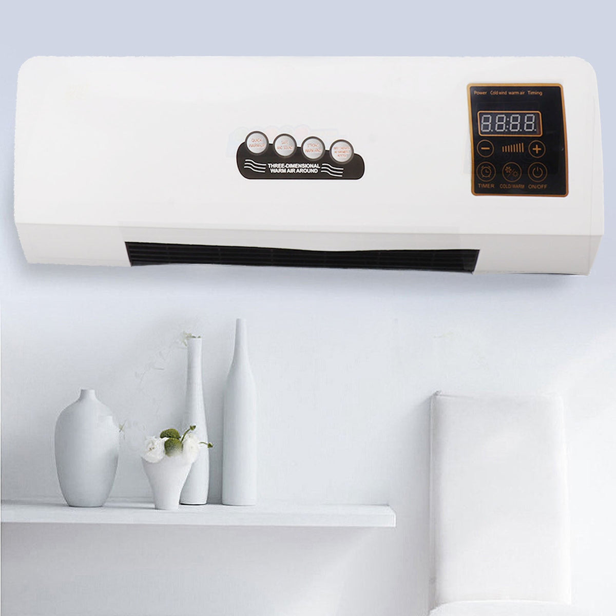 Airco Wandmontage 1800W 4-in-1 Klimaatunit Koeling Verwarming Ventilator Ontvochtiger LCD Afstandsbediening 10m Timer 23dB Slaapkamer Kantoor