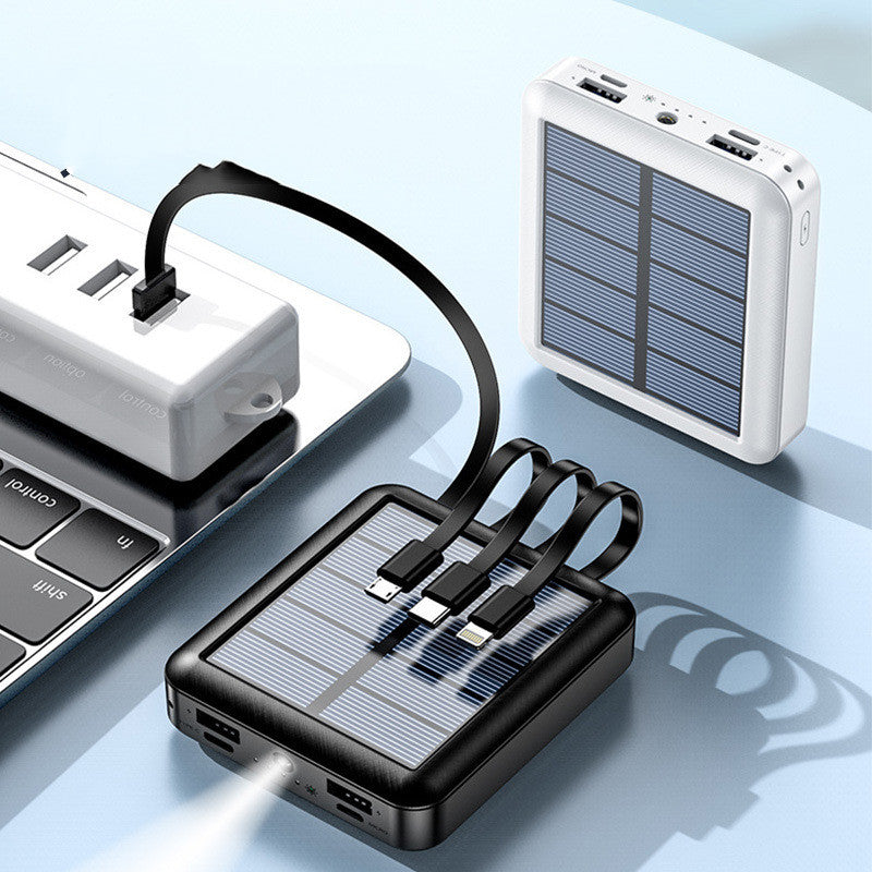 Draagbare Zonne-Energie Powerbank met LED-Zaklamp en Meerdere Oplaadpoorten - Ideaal voor Outdoor, Camping en Noodgevallen