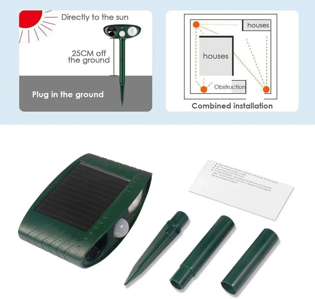 Zonne-energie Dierenverjager met Ultrasone Sensor Bewegingsdetectie voor Tuin Patio Gazon Ongedierte Bescherming
