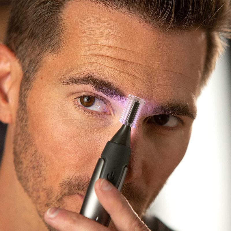 Elektrische Wenkbrauwknipper met LED-Verlichting Zwart voor Gezichtshaar Detailtrimmer Precisie Scheren Neus Oor Koteletten Contourentrimmer Oplaadbaar