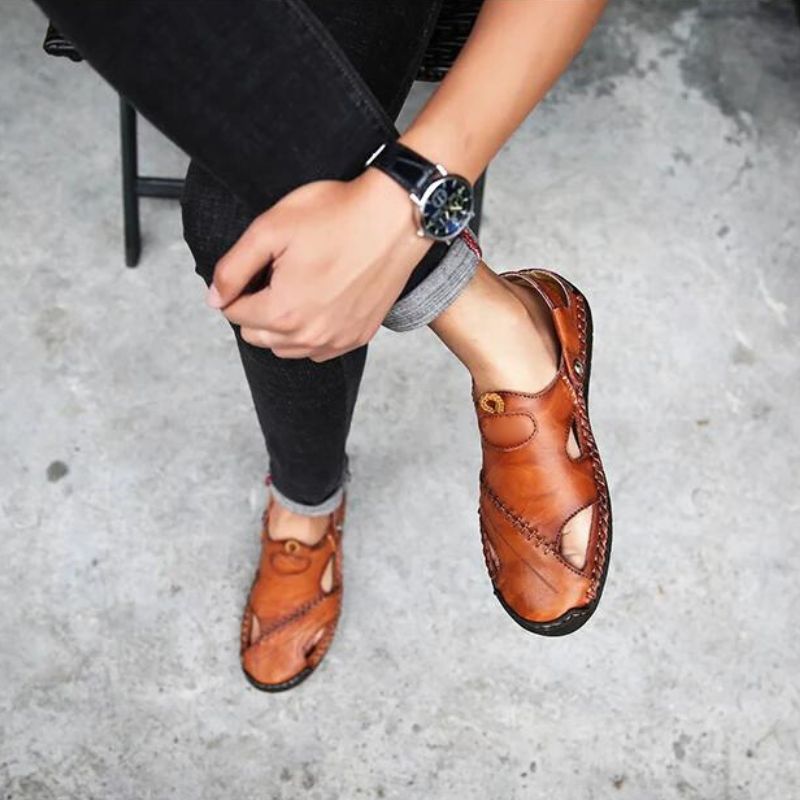 Orthopedische Heren Lederen Sandalen - Comfortabel Zomerse Slippers met Antislip Zool Casual Pantoffels