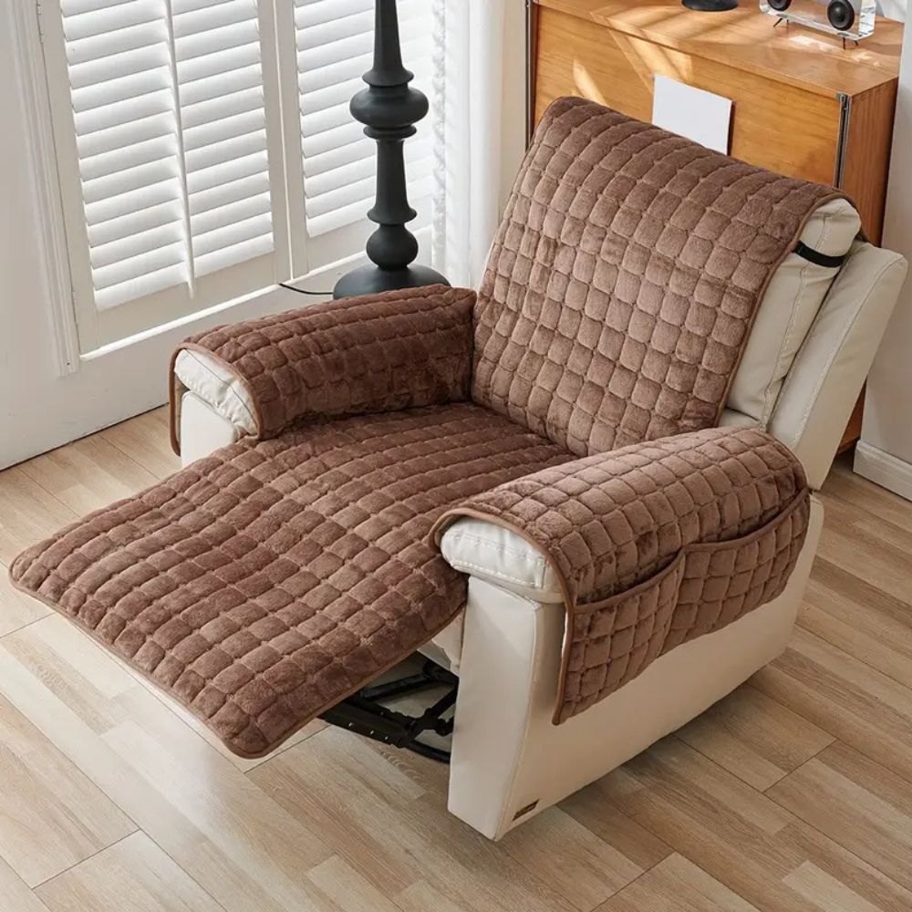 Gequilte Relaxfauteuil Hoes met Opbergzak - Microvezel Beschermhoes voor Recliner Stoel