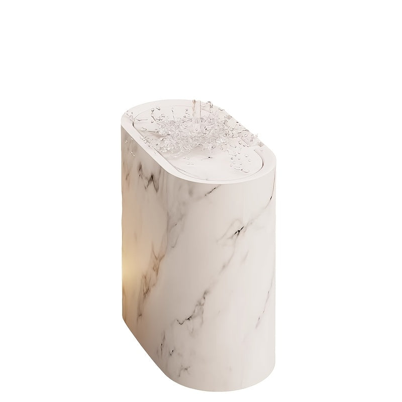 Smalle Prullenbak Toilet 29x29x14,5 cm Ovaal met Deksel Marmerlook Zwart Wit Hout