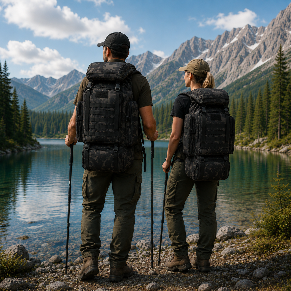 Trekkingrugzak 80 Liter met MOLLE Systeem Ergonomisch Outdoor Backpack Camouflage Khaki Zwart Wandelen