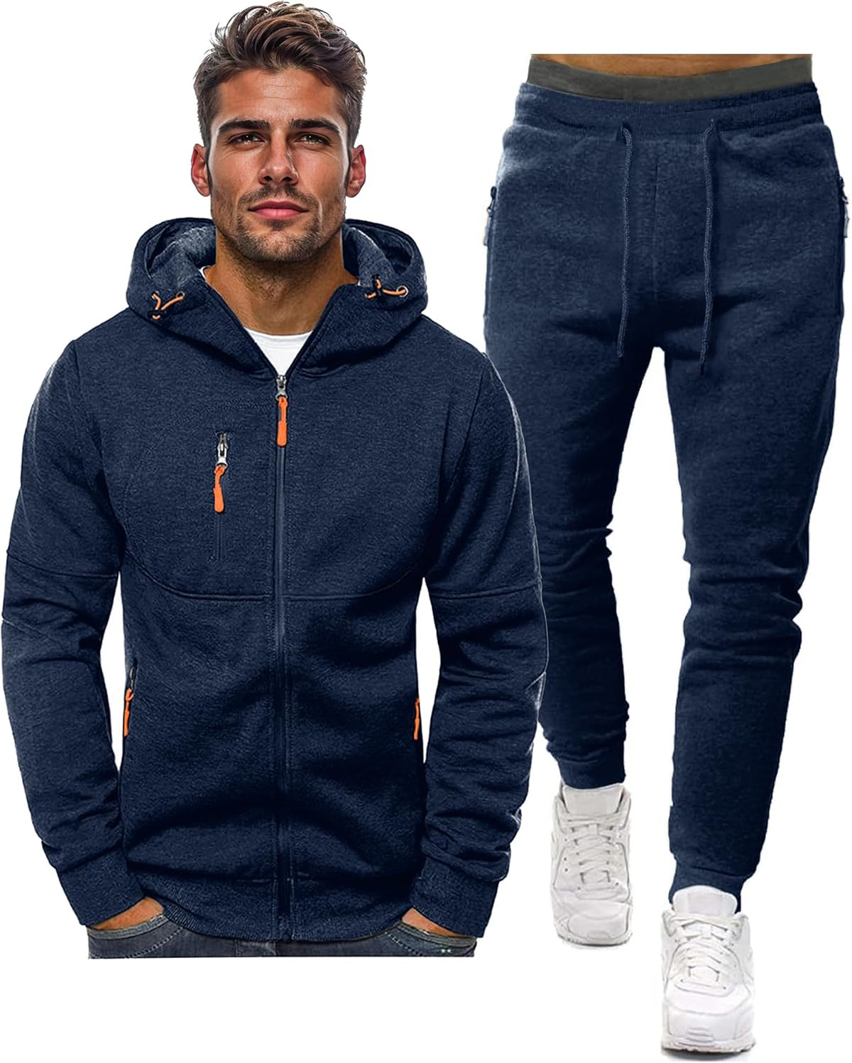 Heren Trainingspak Set met Pullover en Broek Elastisch Ademend Sportkleding Loungewear Zwart Grijs Comfort
