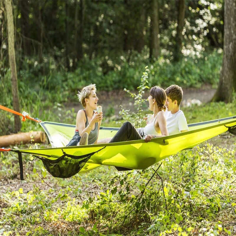 Driehoekige Hangende Camping Relaxmat voor Meerdere Personen - Luchtbed voor 3 Punten met Bevestigingsset 280x280 of 400x400 cm Groen Zwart