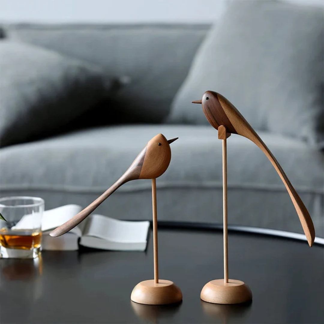 Houten Vogelsculpturen Set van 2 Stuks Scandinavisch Design Decoratief Roodhouten Interieurobject Woonkamer