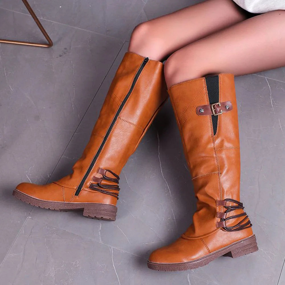 Leren Dames Ritslaarzen - Comfortabel & Warm voor Herfst en Winter