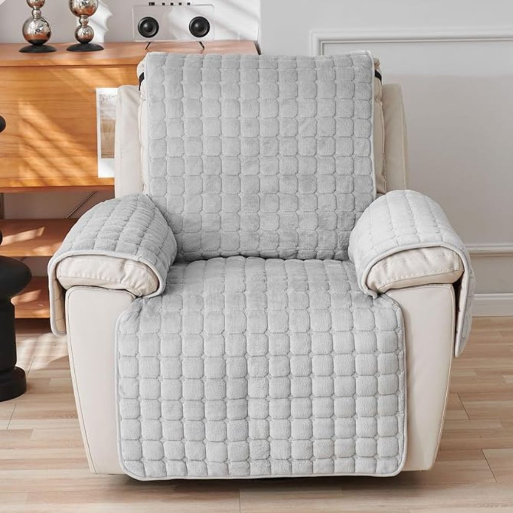Gequilte Relaxfauteuil Hoes met Opbergzak - Microvezel Beschermhoes voor Recliner Stoel