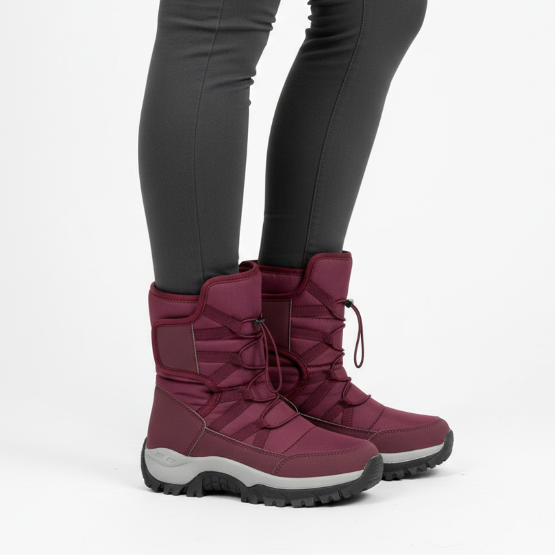 Waterdichte Winterlaarzen met Warme Voering Dames Sneeuwbestendig Antislip Platform Klittenband Outdoorschoenen