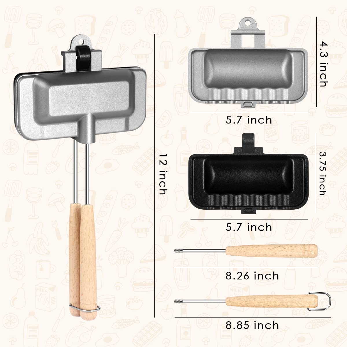 Dubbelzijdige Sandwichbakpan - Aluminium Antiaanbaklaag voor Snel Bakken - 30,5 cm