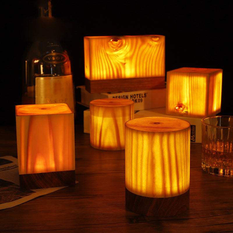 Oplaadbare LED Tafellamp met Touch Control en Houtnerf - Draadloos Stemmingslicht voor Slaapkamer & Bureau