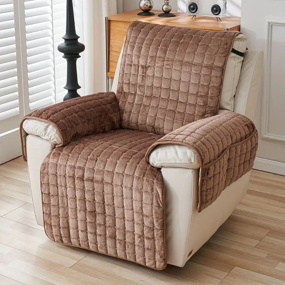 Gequilte Relaxfauteuil Hoes met Opbergzak - Microvezel Beschermhoes voor Recliner Stoel