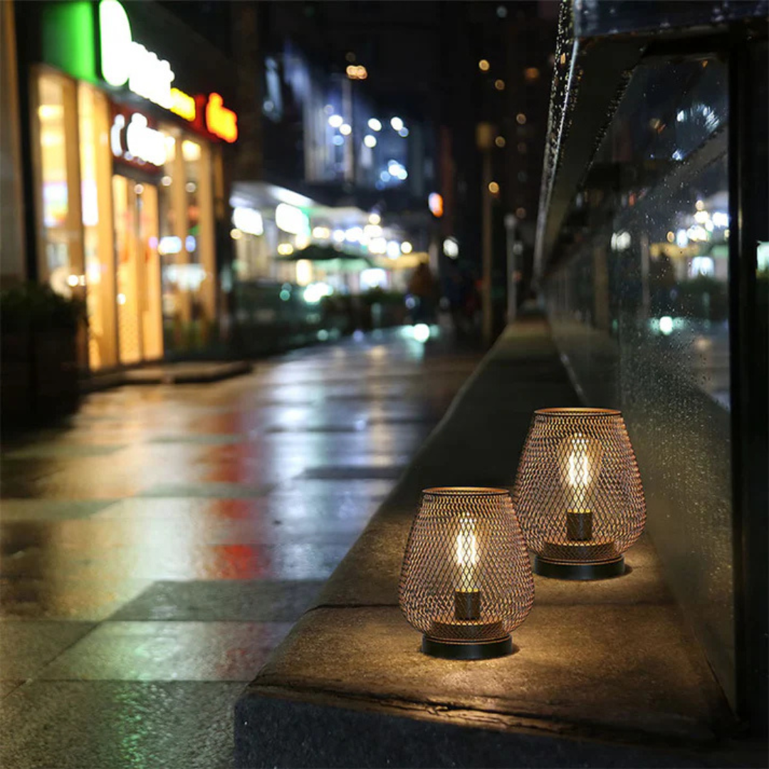 Draadloze LED Lantaarn Mat Zwart Vintage Stijl Batterij Aangedreven Sfeerverlichting Binnen en Buiten Dimbaar