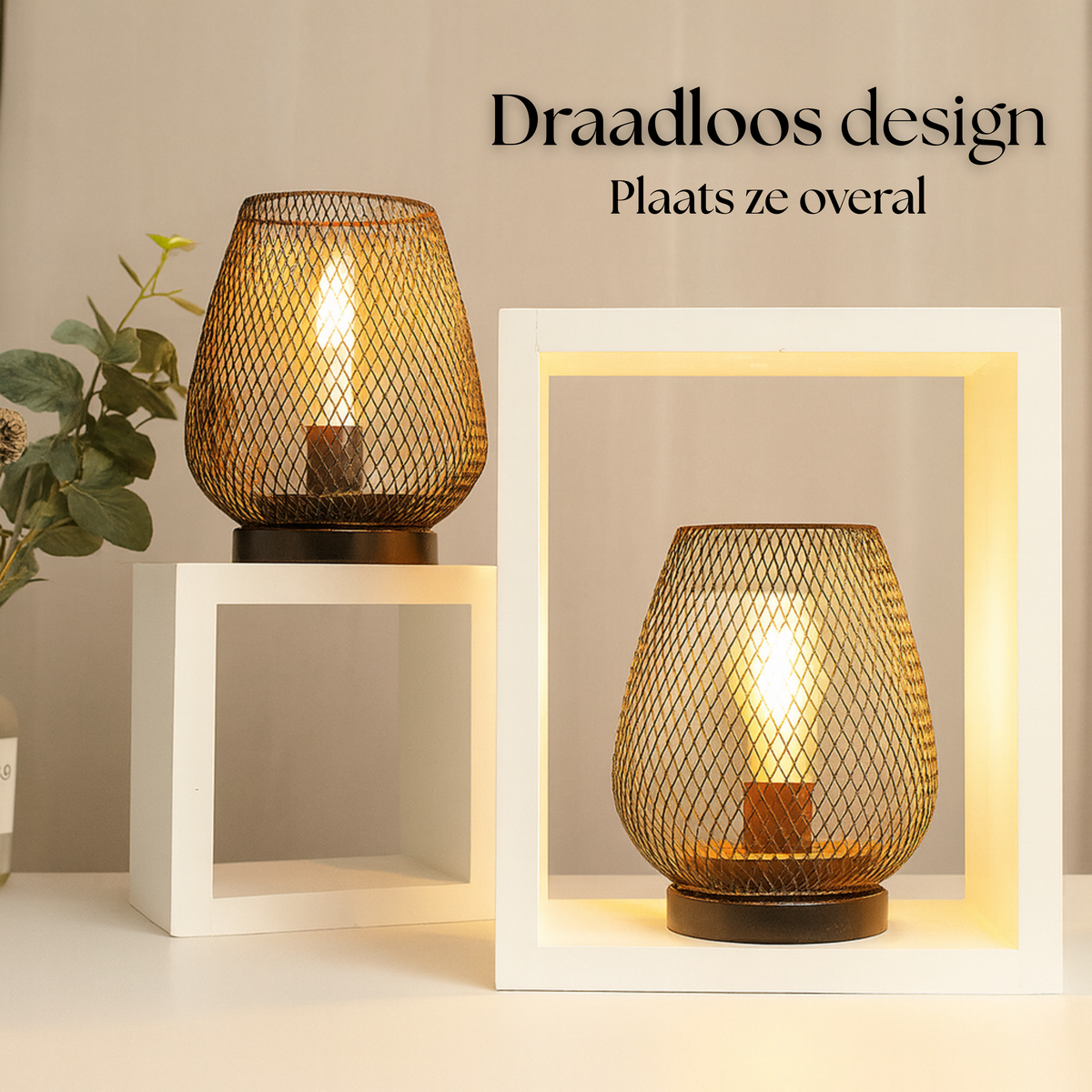 Draadloze Metalen Tafellamp met Warm LED-licht en Sierlijk Patroon - Sfeerlicht voor binnen & buiten