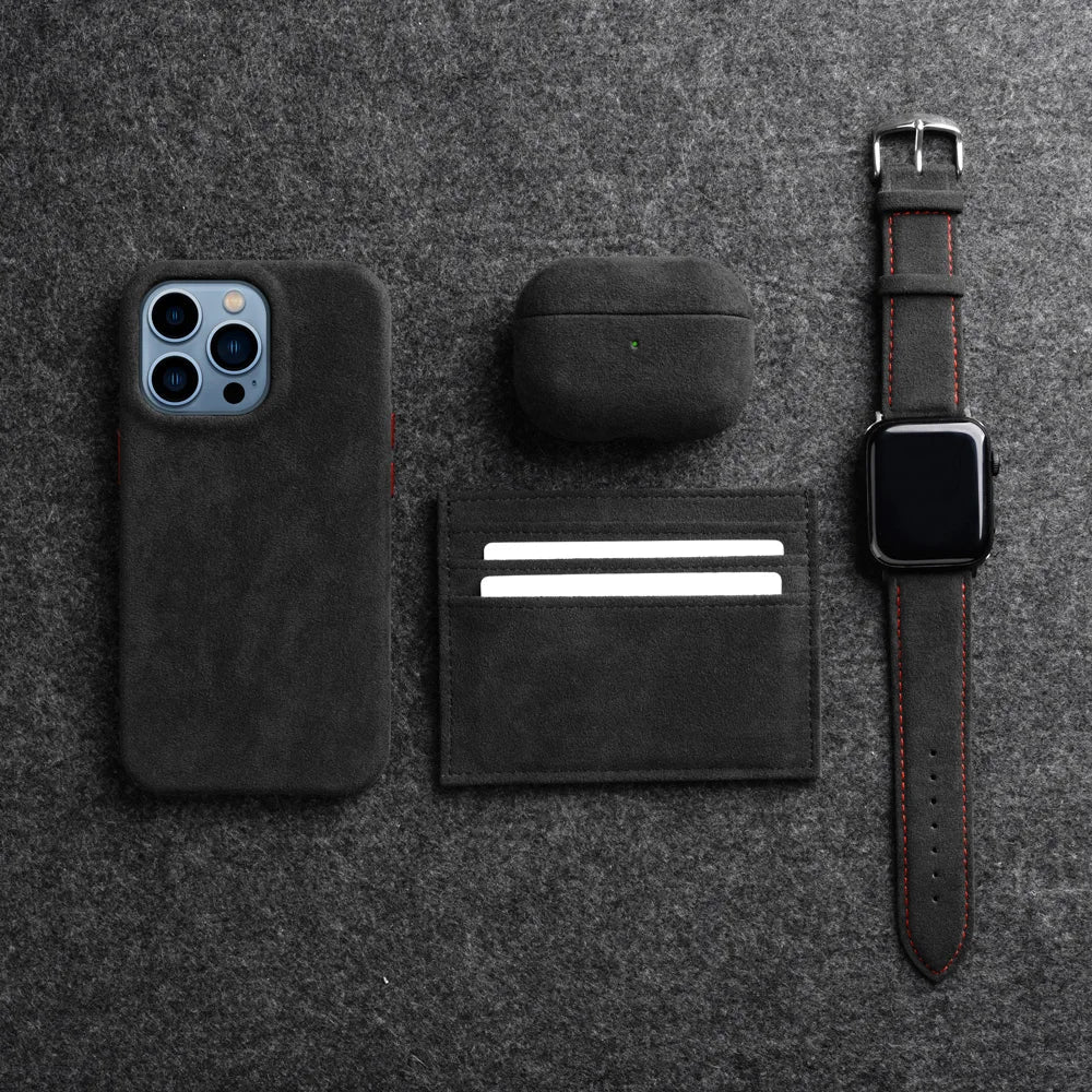Premium Alcantara AirPods Hoesje met Draadloos Opladen Krasbestendig Stofdicht Beschermhoes voor Apple