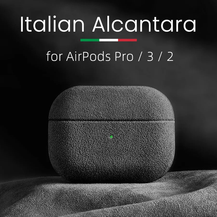 Premium Alcantara AirPods Hoesje met Draadloos Opladen Krasbestendig Stofdicht Beschermhoes voor Apple