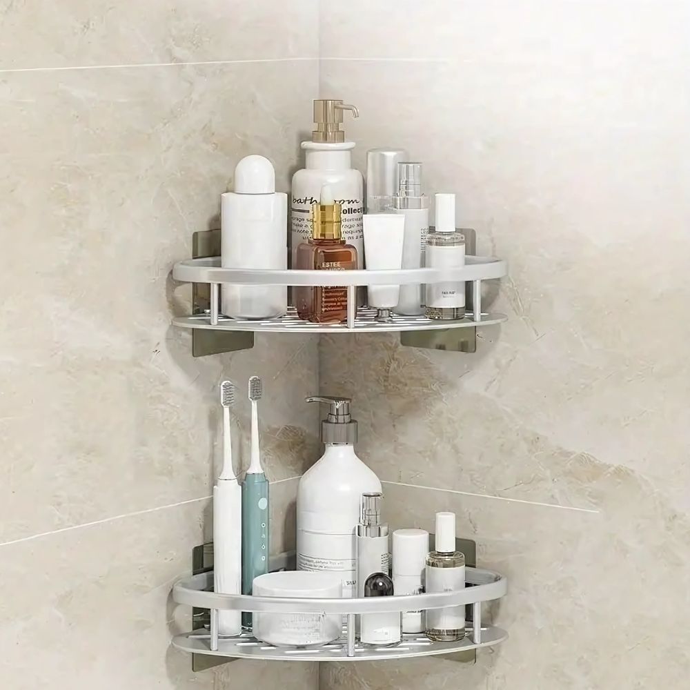 Aluminium Doucheplank met Gebogen Ontwerp - Zelfklevende Wandmontage voor Shampoo en Douchegels