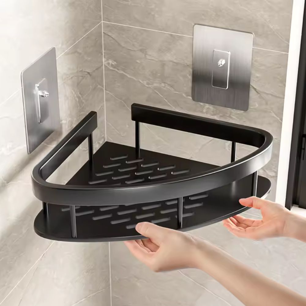 Aluminium Doucheplank met Gebogen Ontwerp - Zelfklevende Wandmontage voor Shampoo en Douchegels