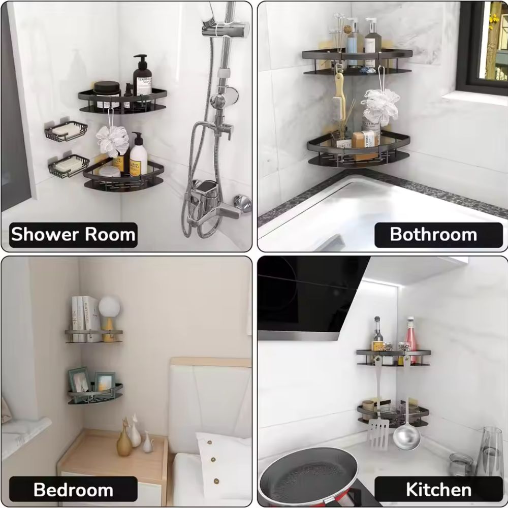Aluminium Doucheplank met Gebogen Ontwerp - Zelfklevende Wandmontage voor Shampoo en Douchegels
