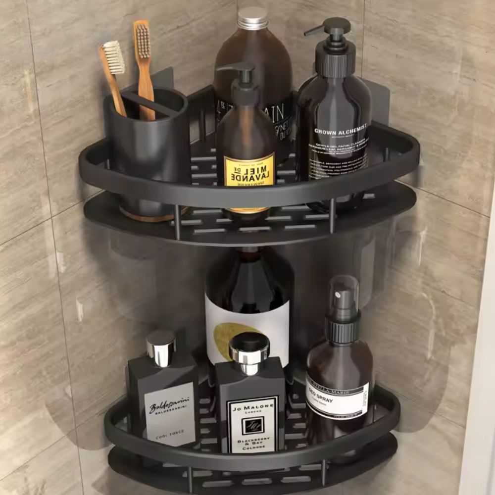 Doucheplank Aluminium Zelfklevend Zilver Hoek Wandplank Badkamer Organizer Zonder Boren Opbergrek Shampoo Zeep