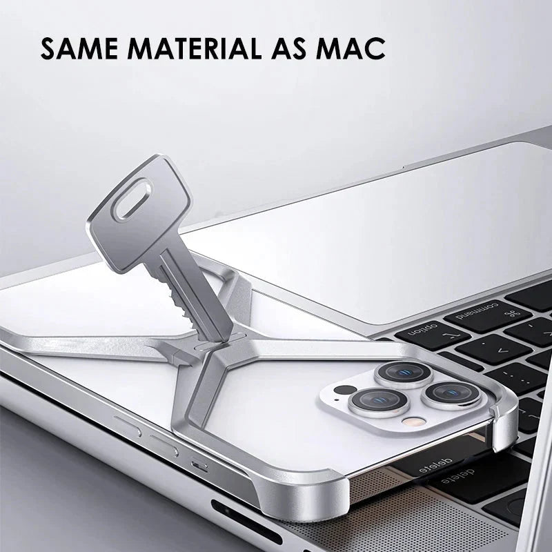 Aluminium X-Frame Telefoonhoesje iPhone 14 15 16 17 Pro Max Randloos Schokbestendig Titanium Design Luxe