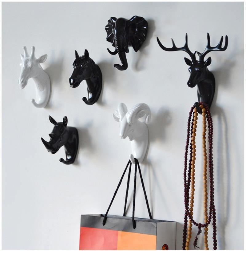 Decoratieve Dierenkop Wandhaak in Goud Wit Zwart voor Sleutels Tassen Handdoeken | Giraffehaak Olifanthaak Neushoornhaak Hert Ram Paard | Gietijzer Wanddecoratie Hal Badkamer Slaapkamer
