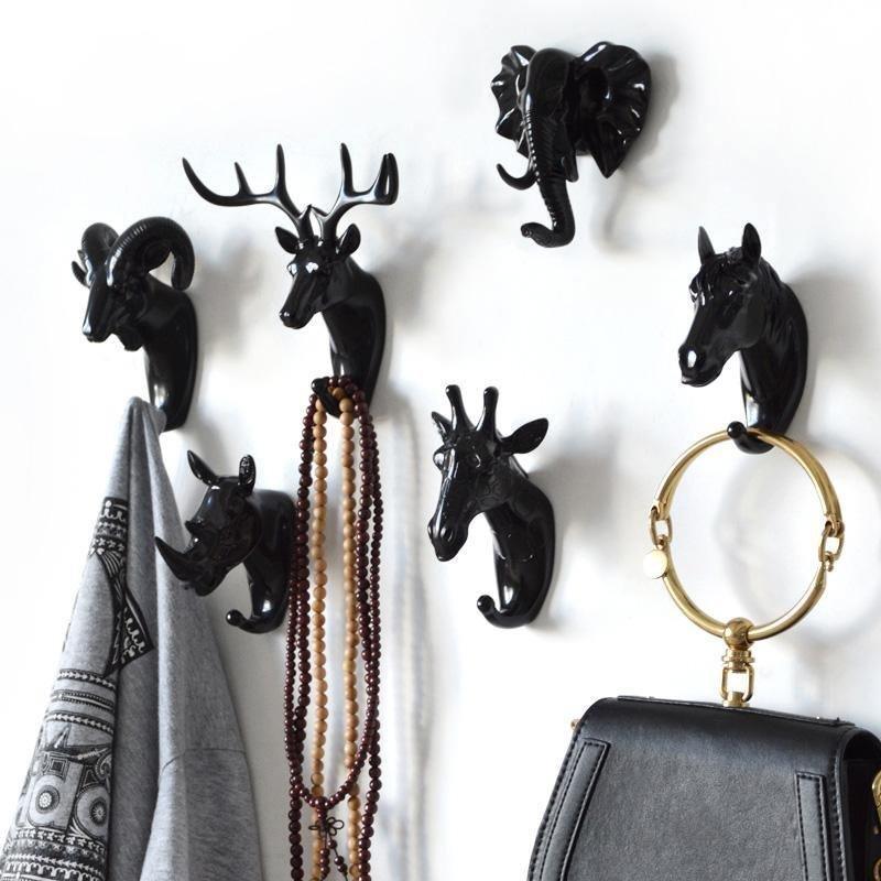 Decoratieve Dierenkop Wandhaak in Goud Wit Zwart voor Sleutels Tassen Handdoeken | Giraffehaak Olifanthaak Neushoornhaak Hert Ram Paard | Gietijzer Wanddecoratie Hal Badkamer Slaapkamer