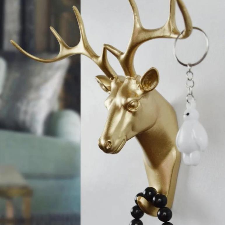 Decoratieve Dierenkop Wandhaak in Goud Wit Zwart voor Sleutels Tassen Handdoeken | Giraffehaak Olifanthaak Neushoornhaak Hert Ram Paard | Gietijzer Wanddecoratie Hal Badkamer Slaapkamer
