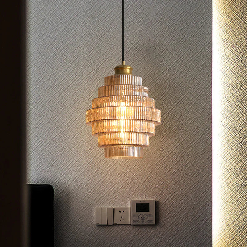 Messingkleurige Hanglamp met Flessendesign - Glazen Kap in Retro Stijl - Ø22cm - E27-Fitting