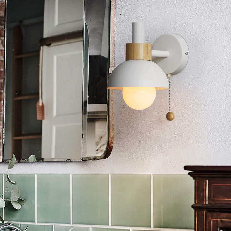 Wandlamp met Trekkoord en Bolvormige Kap voor Slaapkamer Leeshoek Woonkamer Sfeerlicht Scandinavisch