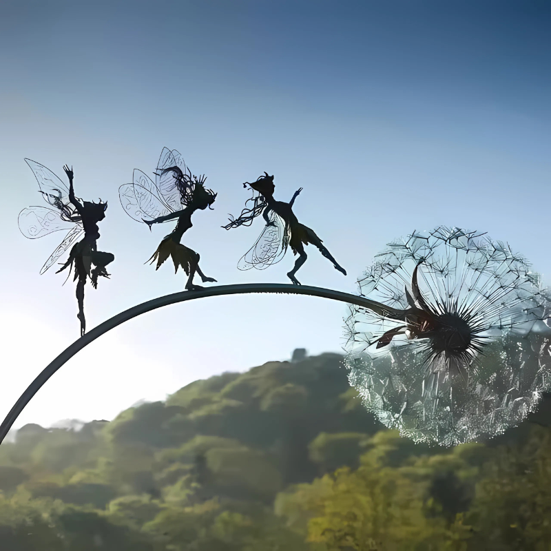 Metalen Feeënfiguur voor Tuin Buitendecoratie Sprookjesbeeld Tuinornament Fantasiebeeld Tuinkunst Elfje