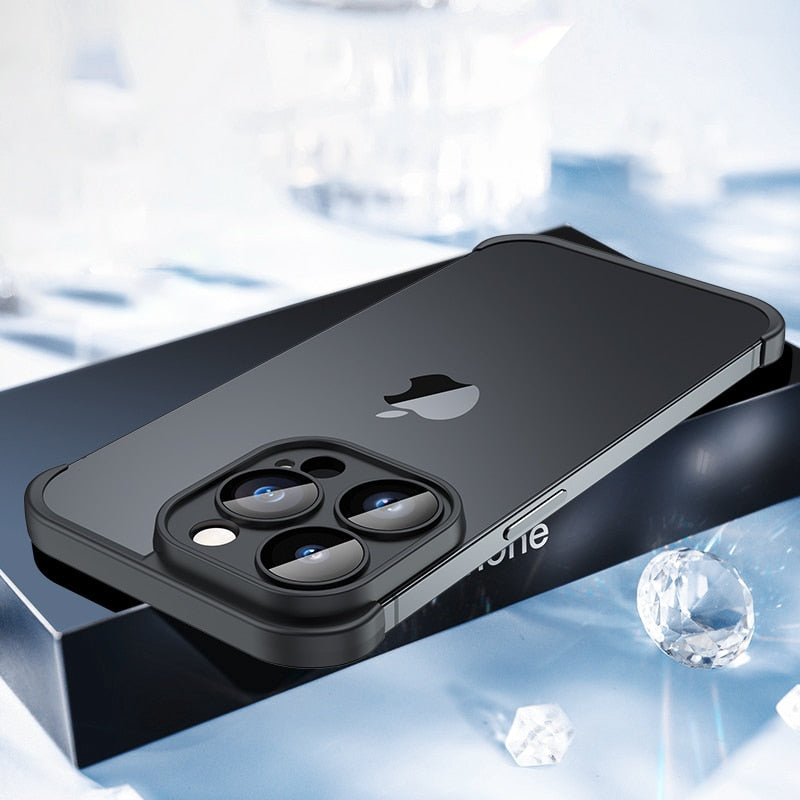 Minimalistische iPhone Beschermframes Boven Onder Camera Metaal Siliconen 6 Kleuren Draadloos Laden Stijlvol