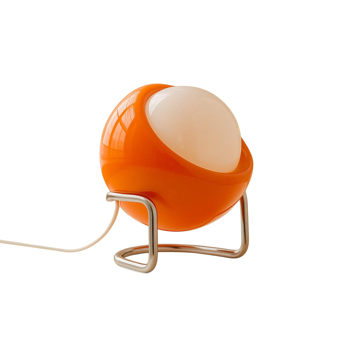 Mid-Century Tafellamp met Gekleurde Glazen Bol en Roestvrij Stalen Voet - Retro Design Verlichting voor Slaapkamer en Woonkamer